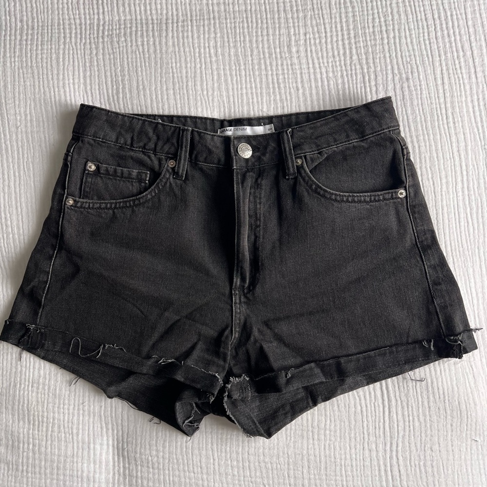 Black High-Rise Denim Cutoff Shorts